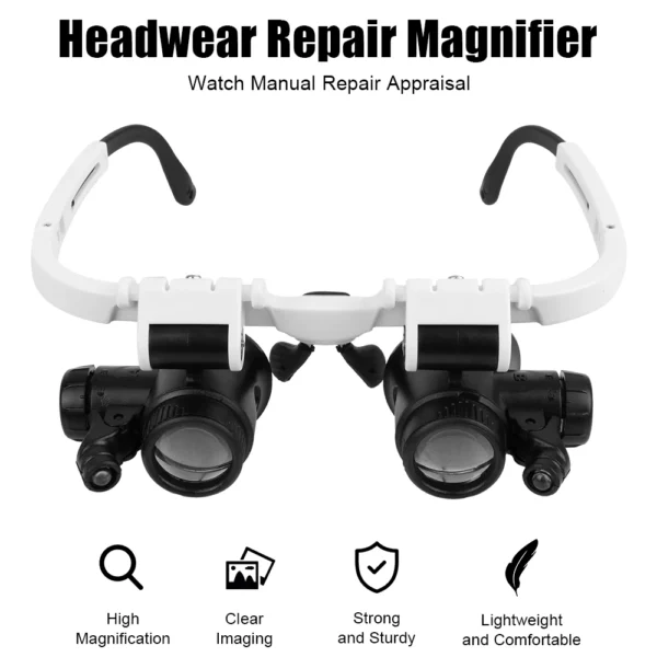 8x 15x 23x Dual-Lens Eye Loupe Magnifier Head Mount Magnifying Glass For Electronics Watch Repair LED Lights Glasses Magnifier - Image 2