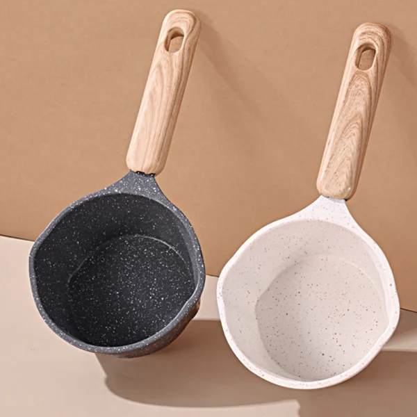 Cooking Saucepan Wooden Handle Mini Boiling Pan with Pour Spout Small Saucepan Non-stick Frying Pan for Outdoor Induction Cooker