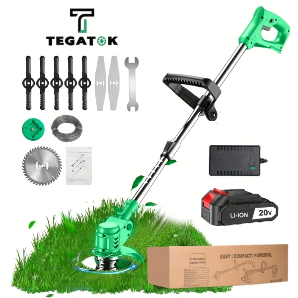 Tegatok Weed Wacker Battery Powered, 4-in-1 Home Cordless Electric Weed Eater, and 1X 2.0AH Li-ion Batteries