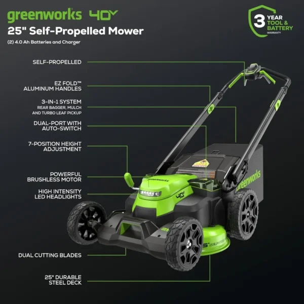 40V 25" Brushless Cordless (Self-Propelled) Lawn Mower (75+ Compatible Tools), (2) 4.0Ah Batteries and Dual Port Rapid Charger - Image 2