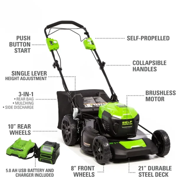 40V 21" Brushless Cordless (Self-Propelled) Lawn Mower (75+ Compatible Tools), 5.0Ah Battery and Charger Included - Image 2