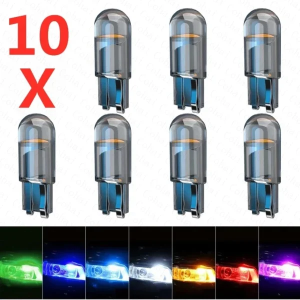 10PCS W5W Led T10 Car Light COB Canbus Glass 6000K White Auto Automobiles License Plate Lamp Dome Read DRL Bulb Style LED 12V