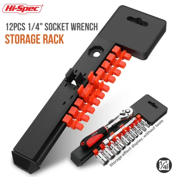 Hi Spec 1/4" 3/8" 1/2" Socket Wrench Storage Rack Rail Holder Portable Black&Red Organizer Home Tool Organizer Cabinet