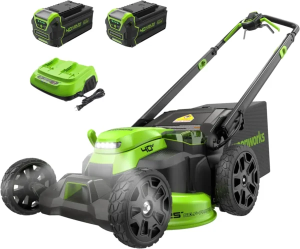 Greenworks 40V 25" Brushless Cordless (Self-Propelled) Lawn Mower (75+ Compatible Tools), (2) 4.0Ah Batteries and Dual Port