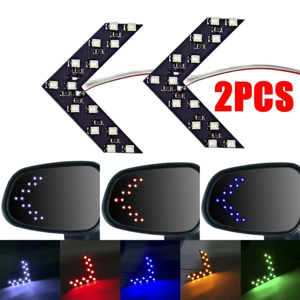 2PCS Car LED Arrow Panel Mirror Indicator Turn Signal Light Automobile Motorcycles Rearview Car LED Rearview Mirror Mirror Light