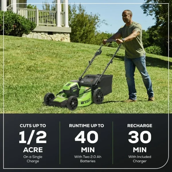 80V 21" Brushless Cordless (Push) Lawn Mower (75+ Compatible Tools), (2) 2.0Ah Batteries and 30 Minute Rapid Charger - Image 3