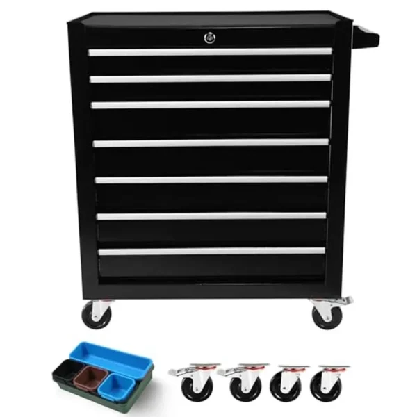 7-Drawer Tool Chest with Organizer Tray Divider Set & Wheels Rolling Tool Box Steel Countertop Garage Workshop Storage &