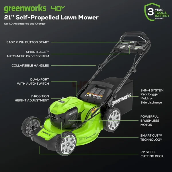 40V 21" Brushless Cordless (Smart Pace / Self-Propelled) Lawn Mower (75+ Compatible Tools) (2) 4.0Ah Batteries and Charger - Image 2