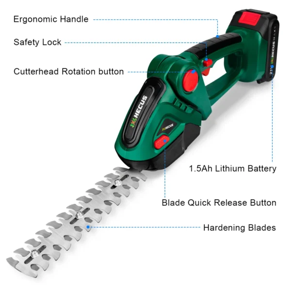 HECUS 2 IN 1 Cordless Electric Hedge Trimmer 20000rpm Handheld Household Lawn Mower Garden Power Tool For Makita 18V Battery - Image 6