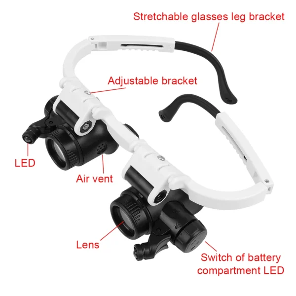 8x 15x 23x Dual-Lens Eye Loupe Magnifier Head Mount Magnifying Glass For Electronics Watch Repair LED Lights Glasses Magnifier - Image 6