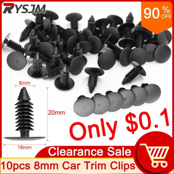 10Pcs Auto Fastener Fit 8mm Hole Nylon Car Clips Fender Bumper Shield Retainer Plastic Rivet for GM for Ford Automobile