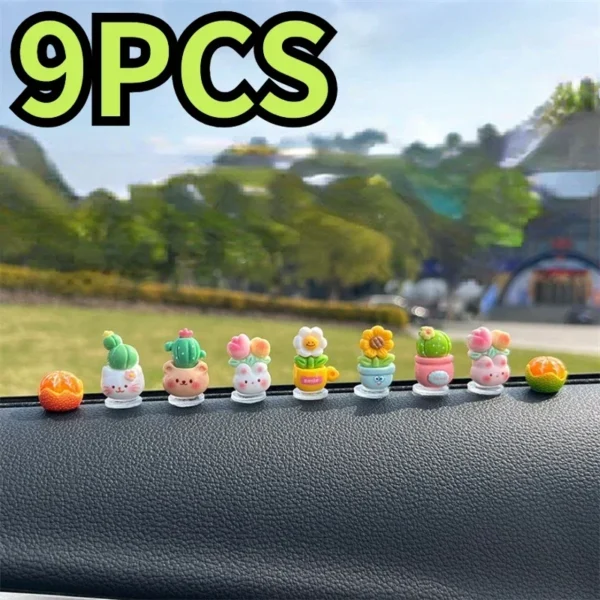 Cute Spring Car Ornament Animal Cactus Small Potted Plant Shaking Head Resin Automobiles Decoration Accessories Car Decoration