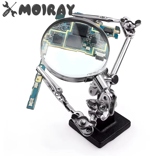 Third Hand 5X Magnifying Glass Stand for Electronic Works Jeweler Watch Repair Welding Soldering Magnifier with Dual Clips