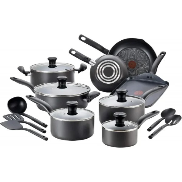 Initiatives Nonstick Cookware Set 18 Piece, Oven Broiler Safe 350F, Kitchen Cooking Set w/ Fry Pans, Saucepans, Stockpots