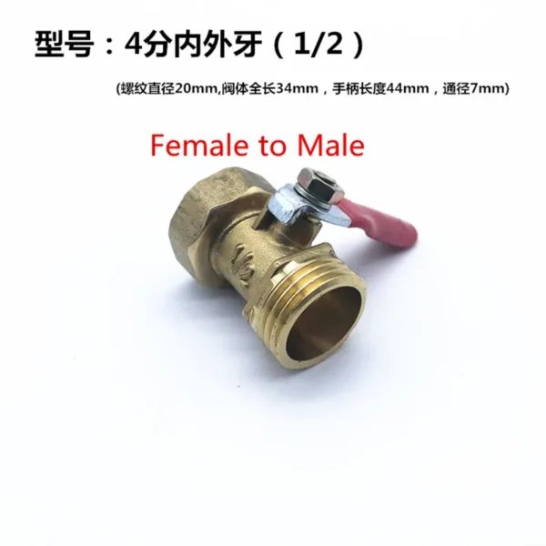 1/8" 1/4" 3/8" 1/2" BSP Female Male Thread Two Way Brass Pneumatic Shut Off Ball Valve Pipe Fitting Connector Coupler Adapter - Image 4