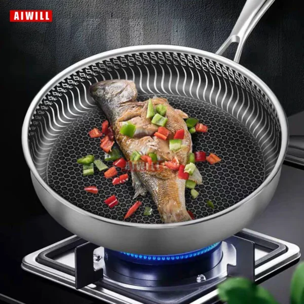 AIWILL Kitchen Quality 316 /304 Stainless Steel Frying Pan Nonstick Pan Cooking Fried Steak Pot Electromagnetic Furnace General - Image 2