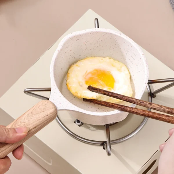 Cooking Saucepan Wooden Handle Mini Boiling Pan with Pour Spout Small Saucepan Non-stick Frying Pan for Outdoor Induction Cooker - Image 5