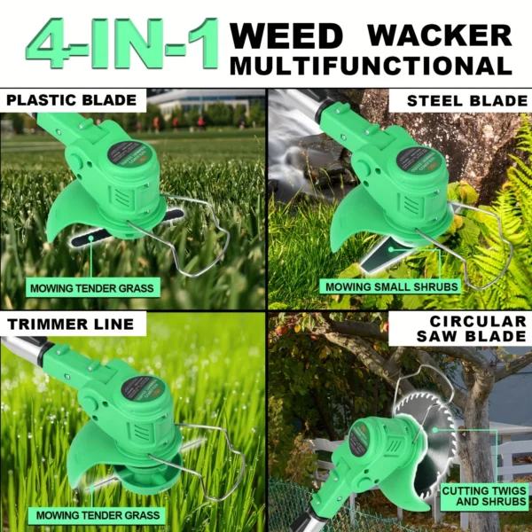 Tegatok Weed Wacker Battery Powered, 4-in-1 Home Cordless Electric Weed Eater, and 1X 2.0AH Li-ion Batteries - Image 6