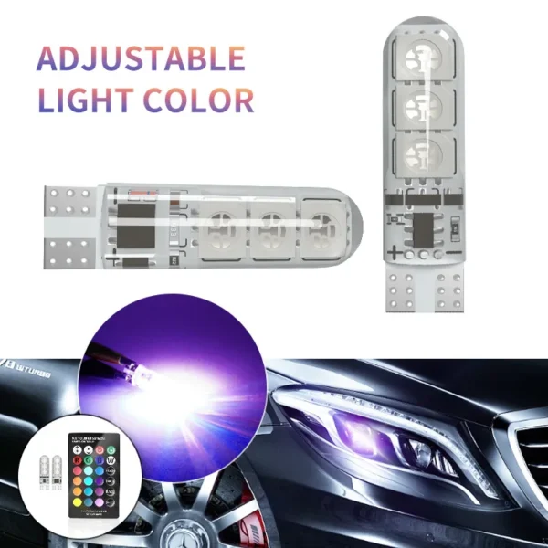 2/4pcs T10 W5W Led 194 168 W5W 5050 SMD Car Dome Reading Light Automobiles Wedge Lamp RGB LED Bulb With Remote Controller - Image 6