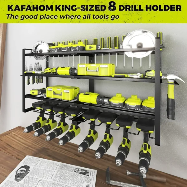 Power Tool Organizer-8 Drill Holder Wall Mount,4 Layer Heavy Duty Metal Power Tool Storage Rack,Garage Tool Organizer - Image 4