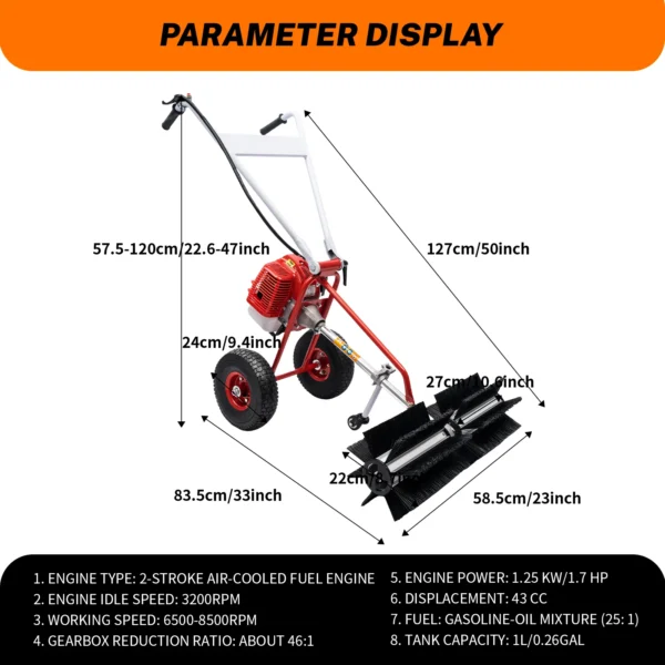 Grass Sweeper Portable 2-stroke 43cc Grass Brush Electric Broom Hand-held Lawn Sweeping Tool Gas Powered - Image 3