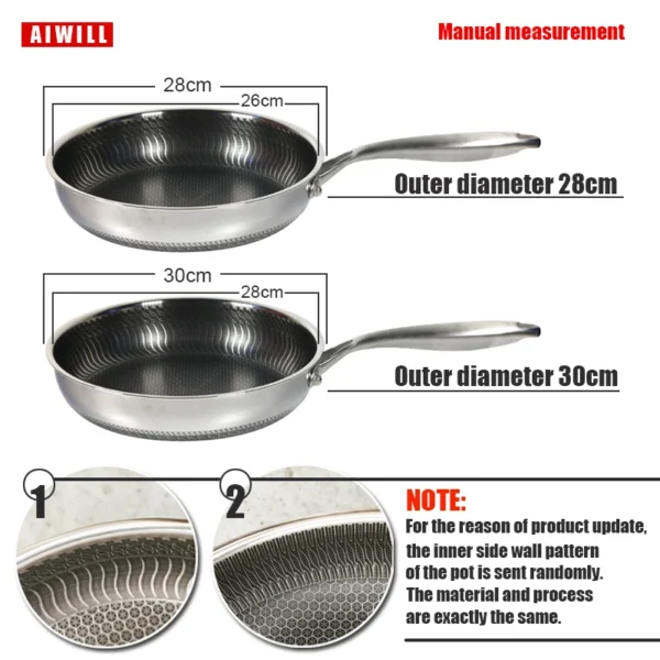 AIWILL Kitchen Quality 316 /304 Stainless Steel Frying Pan Nonstick Pan Cooking Fried Steak Pot Electromagnetic Furnace General - Image 6