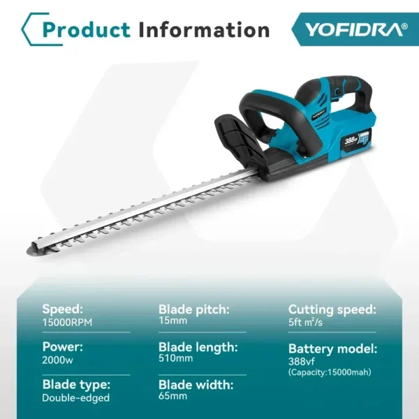 YOFIDRA 2000W Electric Hedge Trimmer 15000 RPM Lawn Mower Garden Landscaping Hedge Pruner Trimmer Tool For Makita 18V Battery - Image 5