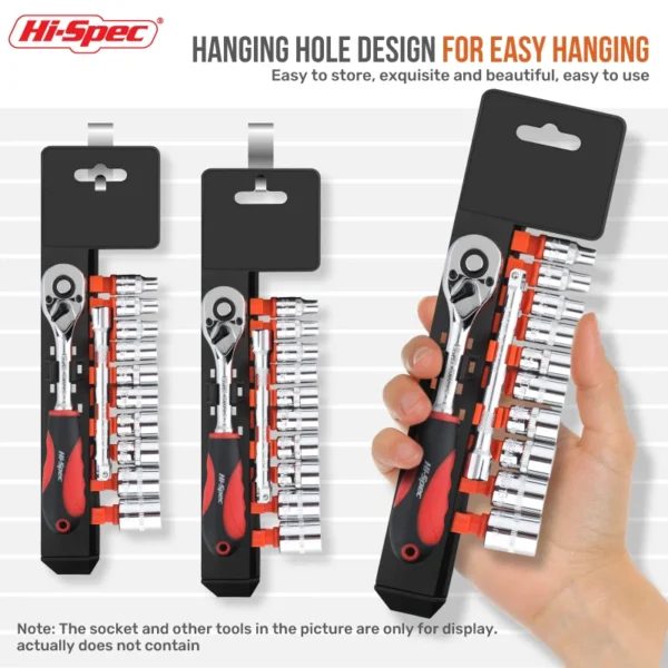 Hi Spec 1/4" 3/8" 1/2" Socket Wrench Storage Rack Rail Holder Portable Black&Red Organizer Home Tool Organizer Cabinet - Image 5