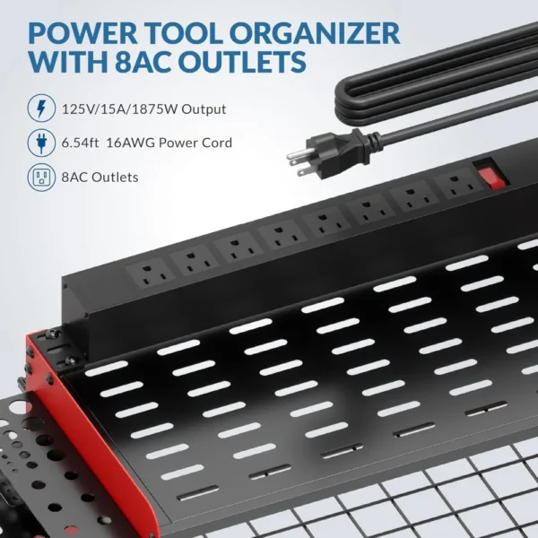 Sttoraboks Modular Power Tool Organizer with Charging Station, Wall Mount Garage 4 Drill Shelf Rack with hooks, Heavy Duty Tool - Image 3