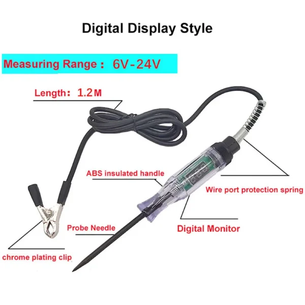 6V 12V 24V DC Car Truck Voltage Circuit Tester Digital Display Long Probe Pen Light Bulb Automobile Diagnostic Tools Auto Repair - Image 4