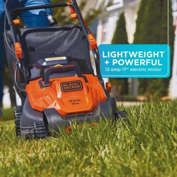 Electric Lawn Mower, 12-Amp, 17-Inch (BEMW482BH) Garden Tools One Click Start with Barrier Free and Easy-to-use - Image 6