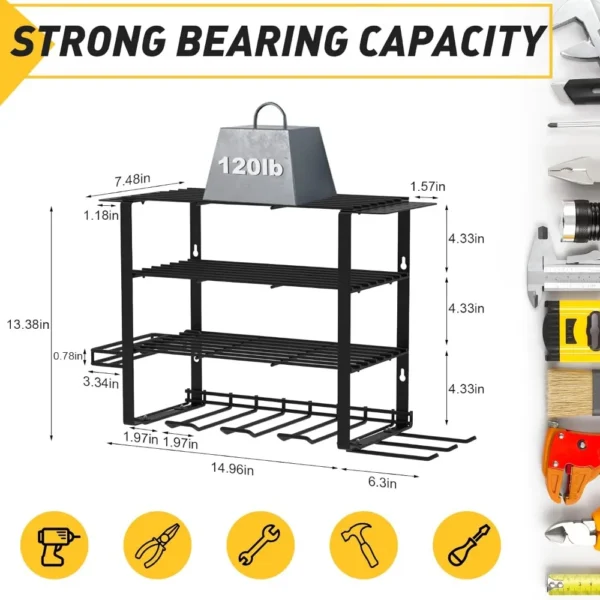 Power Tool Organizer, Drill Holder Wall Mount, 4 Layer Heavy Duty Metal Tool Shelf, Garage Tool Organizers and Storage Rack, Uti - Image 3