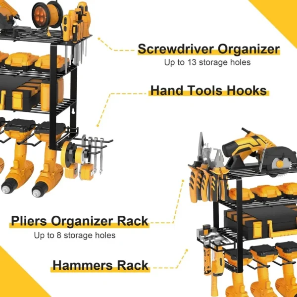 Power Tool Organizer, Drill Holder Wall Mount, 4 Layer Heavy Duty Metal Tool Shelf, Garage Tool Organizers and Storage Rack, Uti - Image 5