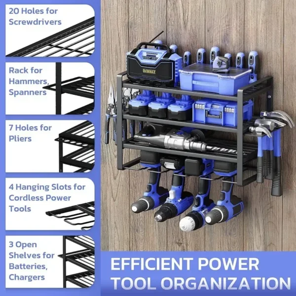 Power Tool Rack Electric Drill Holder Wall Mount Organizer Wrench Tool Workshop Screwdriver Storage Shelf Tool Organization - Image 2