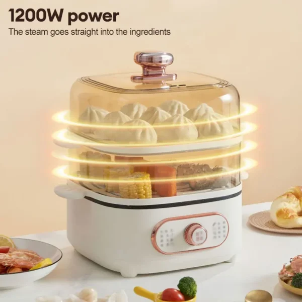 Steamer Electric Steam Pot Cooking Steaming Home 2-layer Transparent Food Dumplings Household Pan Warmer Multicooker 110V/220V - Image 5