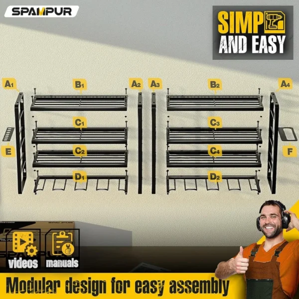 Power Tool Organizer, 15 Min Quick Assembly & Max 150lb load by Heavy Duty Metal, 8 Slots 4 shelves for Cordless Drill in Garage - Image 6