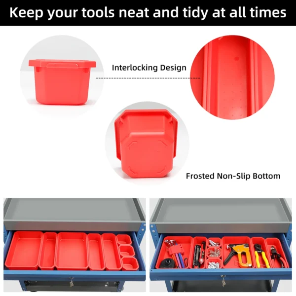 AIRAJ Metal Service Utility Cart with Wheels - Tool Cart Heavy Duty Rolling 3-Tier Storage Organizer, for Garage Industrial Cart - Image 4