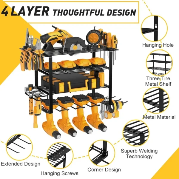 Power Tool Organizer, Drill Holder Wall Mount, 4 Layer Heavy Duty Metal Tool Shelf, Garage Tool Organizers and Storage Rack, Uti - Image 2