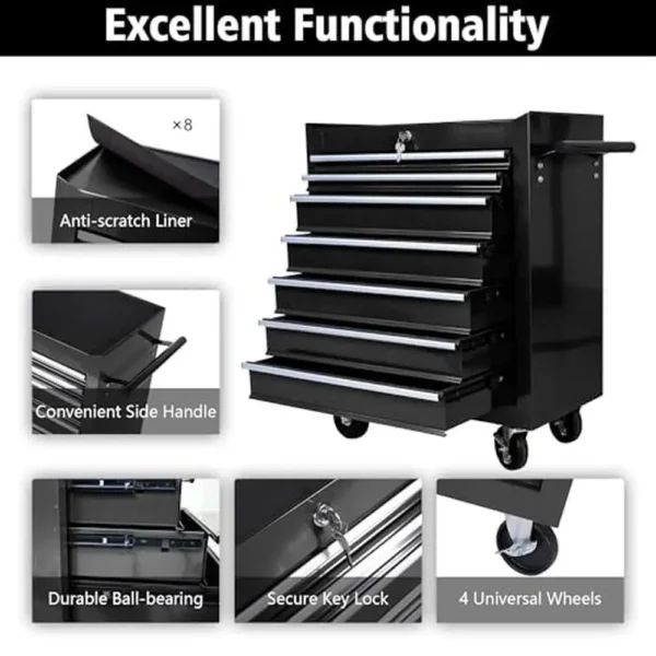 7-Drawer Tool Chest with Organizer Tray Divider Set & Wheels Rolling Tool Box Steel Countertop Garage Workshop Storage & - Image 5