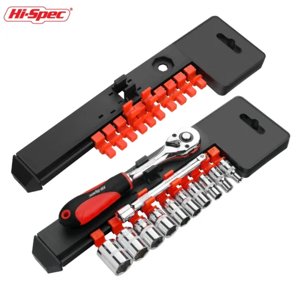 Hi Spec 1/4" 3/8" 1/2" Socket Wrench Storage Rack Rail Holder Portable Black&Red Organizer Home Tool Organizer Cabinet - Image 2