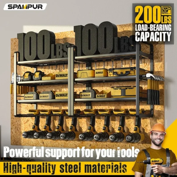 Power Tool Organizer, 15 Min Quick Assembly & Max 150lb load by Heavy Duty Metal, 8 Slots 4 shelves for Cordless Drill in Garage - Image 3