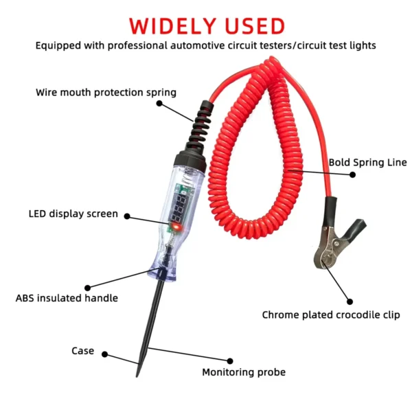 Voltage Circuit Tester for Car Truck Digital Led Long Probe Pen Bulb Automobile Diagnostic Tools Auto Repair 6V 12V 24V 90V DC - Image 6