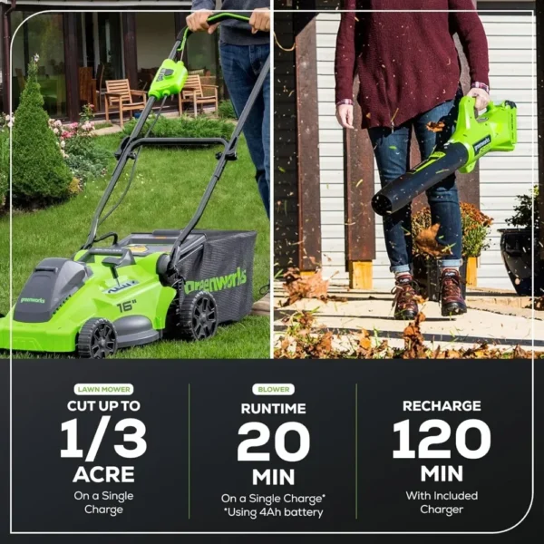 40V 16" Brushless Cordless (Push) Lawn Mower + Blower (350 CFM), 4.0Ah Battery and Charger Included (75+ Compatible Tools) - Image 4