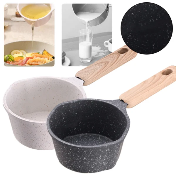 Cooking Saucepan Wooden Handle Mini Boiling Pan with Pour Spout Small Saucepan Non-stick Frying Pan for Outdoor Induction Cooker - Image 3