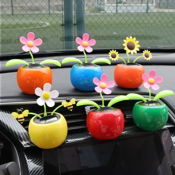 Car Ornament Solar Powered Dancing Shaking Head Cartoon Sun Flower Pot Automobile Auto Dashboard Decoration Cute Car Accessories - Image 2