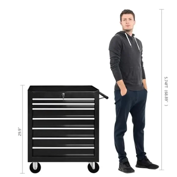 7-Drawer Tool Chest with Organizer Tray Divider Set & Wheels Rolling Tool Box Steel Countertop Garage Workshop Storage & - Image 6