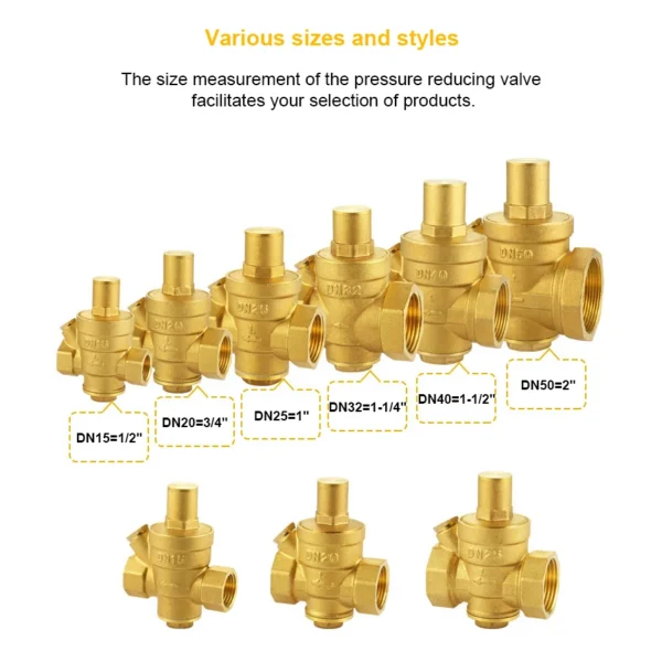 1/2" 3/4" 1" Brass Pressure Reducing Valves 1.6 MPa Pressure Gauge Adjustable type For Running Water Pipeline and Water heaters - Image 6