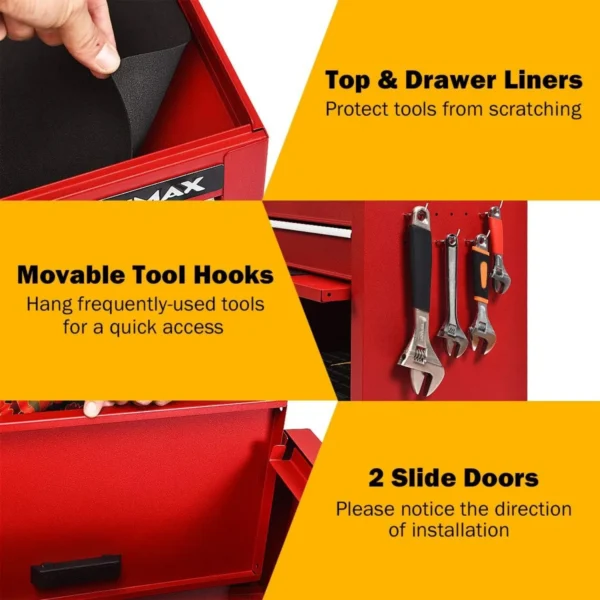 6-Drawer Rolling Tool Chest 3-in-1 Tool Box Organizer w/Auto Locking System & Lockable Wheels & Sliding Drawers & Detachable Top - Image 6