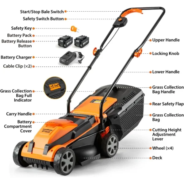 CLM2413A Cordless 13-Inch Lawn Mower 24V Max with 2X4.0Ah Battery and a Charger - Image 2