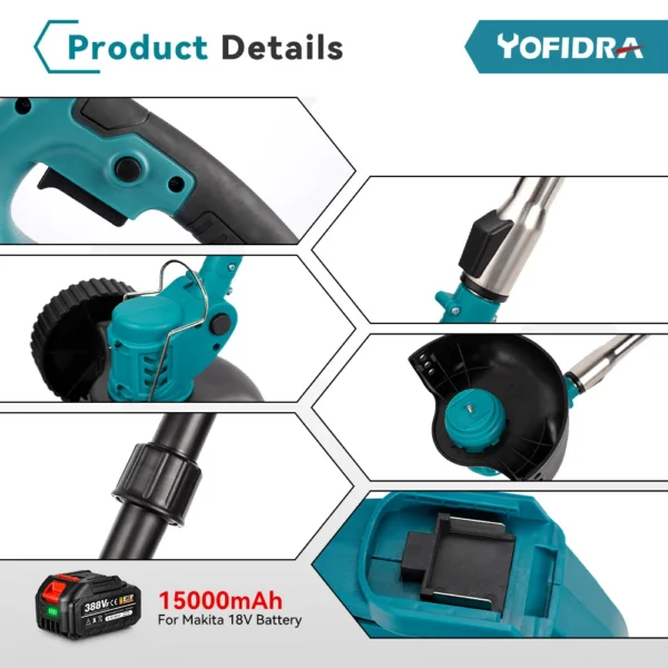 YOFIDRA 100-135cm Electric Lawn Mower Handheld Cordless Adjustable Grass Trimmer Garden Power Tool For Makita 18V Battery - Image 5